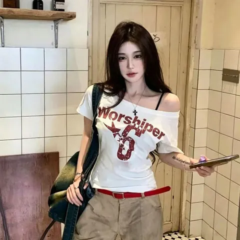 Top de Verão Y2K para Mulheres, Sexy e Vintage, Camiseta de Manga Curta dos Anos 2000, Top Crop Básico Casual Feminino