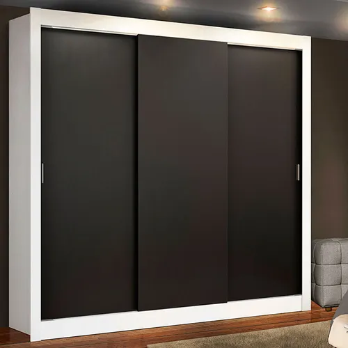 Guarda-Roupa Casal 3 Portas de Correr Branco/Preto Nobre Madesa