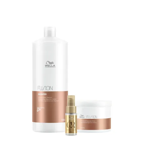 Kit Wella Professionals Fusion Shampoo 1L Máscara 500g e Oil Reflections 30ml