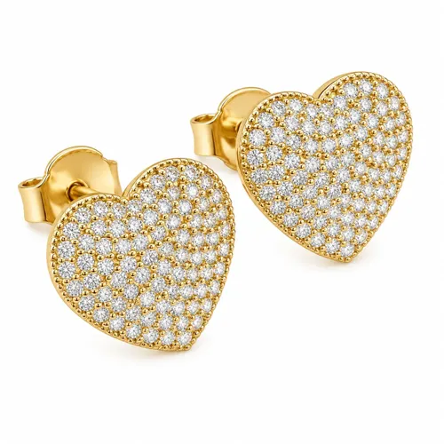 Brinco Coração 1,2 cm com Zircônia em Ouro 18K
