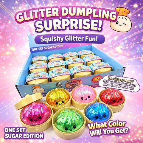 Dumplings Sensoriais Coloridos com Glitter em 6 Estilos, Brinquedo Anti-stress com Caixa