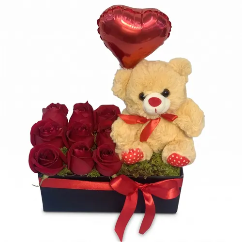 Caixa Urso Balão e Rosas