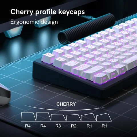 Conjunto de Teclas Iluminadas Contour Shine Through, Perfil Cherry, Teclas Personalizadas Retroiluminadas em Preto e Branco, PBT Resistente a Óleo para Teclado Mecânico