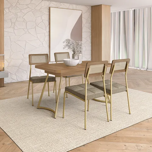 Conjunto Sala de Jantar 4 Cadeiras Cosmos Carraro Carvalho Dourado