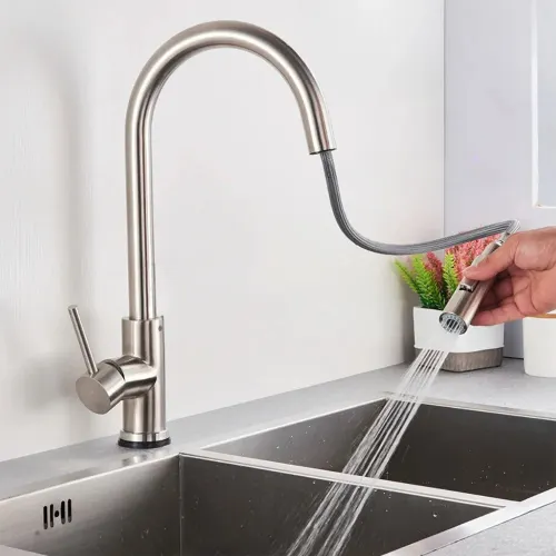 Torneira para Pia Cozinha Bancada Gourmet Monocomando Escovada Acabamento Aço Inox 304 Cor Prateado Escovado Winda Prateado Escovado