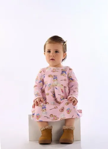 Vestido Bebê Menina em Suedine com Manga Longa Multicolor
