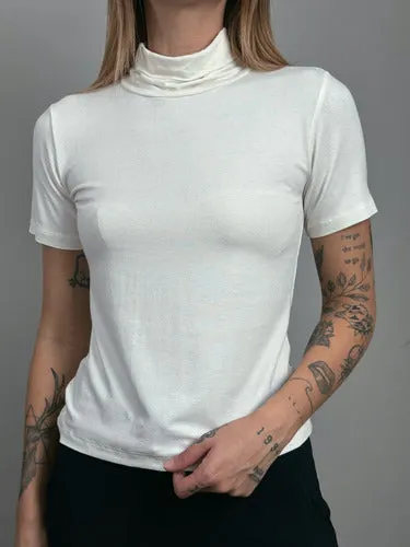 Blusa Gola Alta Manga Curta em Viscolycra-off White
