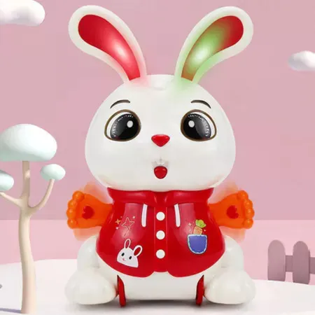 Coelho Dançante Elétrico Brinquedo Giratório de 360 Graus com Luz e Música , Dançarina de Pelúcia de Fofo para