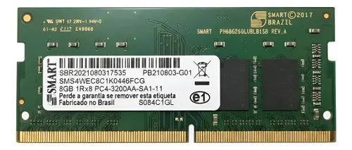 Memória RAM Notebook DDr4 verde 8GB 1x8GB Smart SMS4WEC8C1K0446FCG