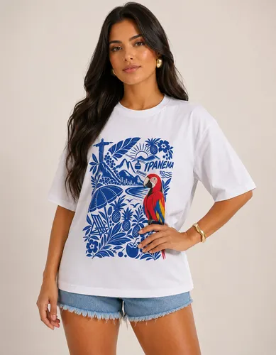 Camiseta Feminina T-shirt Estampa Arara Ipanema