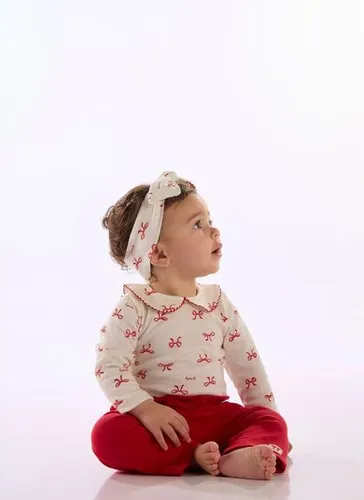 Faixa para Bebê Menina com Estampa Digital Detalhes Vermelho Off White