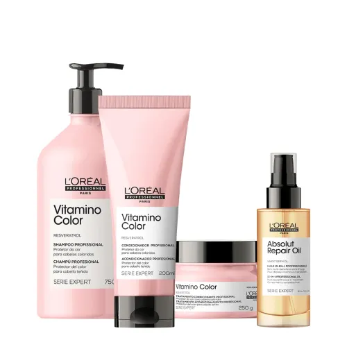 Kit L'Oréal Professionnel Vitamino Color Shampoo 750ml Condicionador 200ml Máscara 250g Óleo 90ml