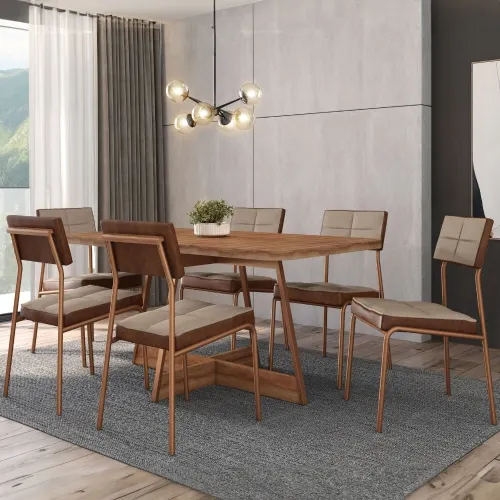 Conjunto Sala de Jantar 6 Cadeiras Loanda Carraro Areia Rose