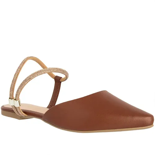 Sapatilha Slingback Feminina Gabriela Tira Strass Marrom