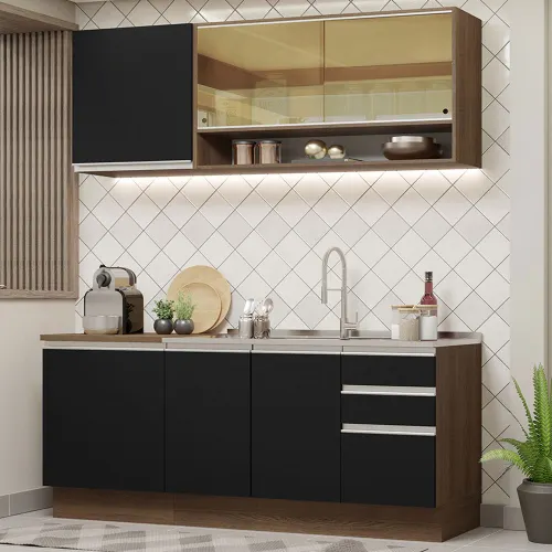 Armário de Cozinha Compacta 180cm Rustic Preto Glamy Madesa 06