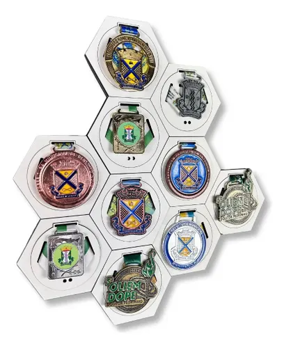 Porta Medalhas Unissex Hexagonal - Kit com 5 Peças Cor Branco