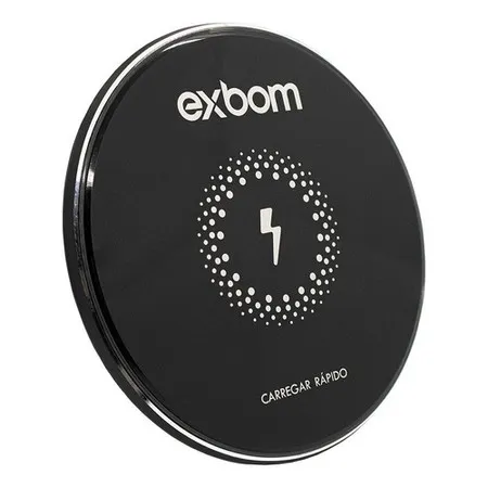 Exbom Carregador sem Fio Indução Compativel iPhone 8 X Xs Xr 11 12 13 Pro Tipo C Cor Preto potente