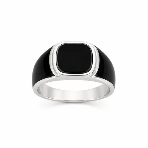 Anel Quadrado 8 mm com Aro Resinado em Prata