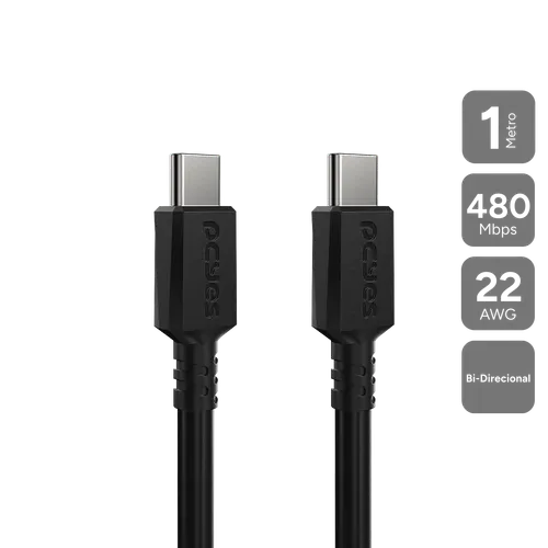 Cabo USB-C para USB-C 2.0 PCYES 1M 65W 5A PUCP-01