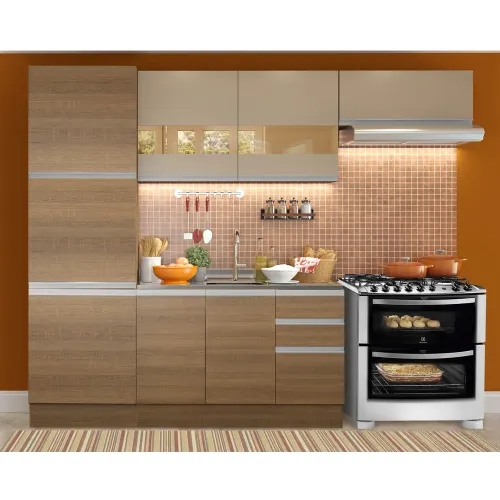 Armário de Cozinha Completa 260cm Rustic/Crema Glamy Madesa 01