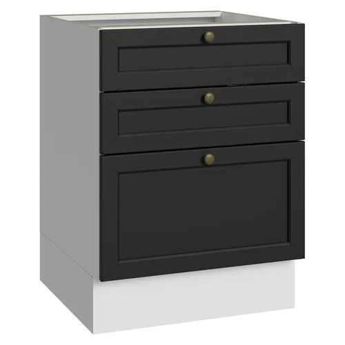 Balcão de Cozinha 60 cm 3 Gavetas (Sem Tampo) Branco/Preto Vik Madesa