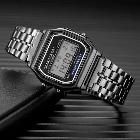 Relógio Digital de Luxo para Homens em Aço Inoxidável, Relógio Eletrônico Simples para Negócios, Ouro e Prata, Reloj Hombre