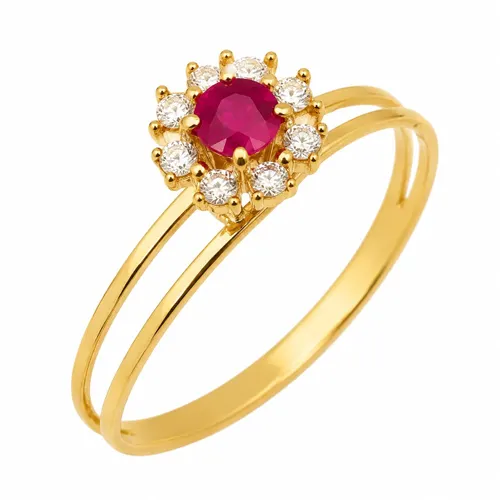 Anel Chuveiro em Formato de Rubi e Diamantes em Ouro 18K
