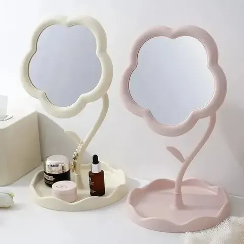 Espelho de Mesa Criativo com Design Floral para Quarto de Dormitório, Alto Valor Estético, Estilo Gao Yan, para Maquiagem e Decoração de Quarto e Casa