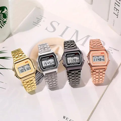 Esportes rosa ouro crianças relógios para mulher display digital eletrônico estilo retro despertador masculino reloj
