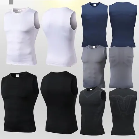Camiseta de Compressão Masculina sem Mangas para Academia, Secagem Rápida, Estampada, Roupa Esportiva, Colete de Musculação para Treino ﻿
