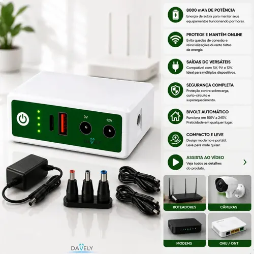 No Break Davely Smart Mini DC UPS de 25 VA para Roteador e Câmeras