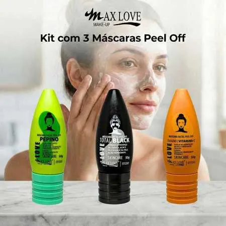 Kit com 3 Máscaras Peel Off - Pepino, Total Black, Vitamina C Max Love