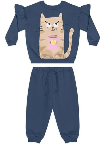 Conjunto bebê menina moletom sem felpa com laço decorativo Azul