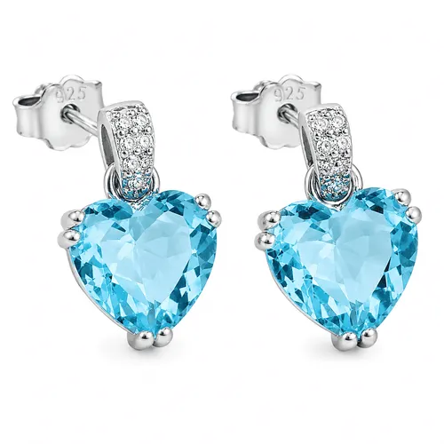 Brinco Coração com Zircônia Água-Marinha e Aro de Zircônias Cravejadas 8,5 mm em Prata 925