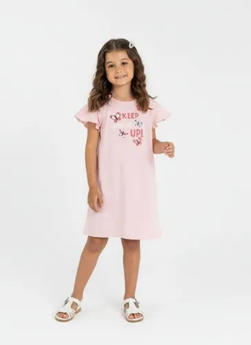 Vestido Infantil em Ribana Canelada de Manga Curta (Rosa) Guloseima