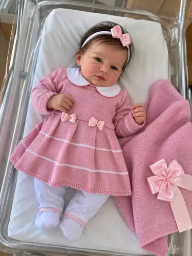 Saída de Maternidade em Tricô Rosa Bebê Rosa 0 A 3 Meses