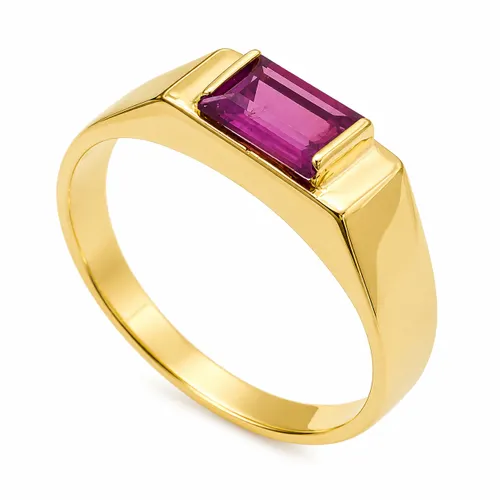 Anel Retangular com Zircônia Rubi em Ouro 18K