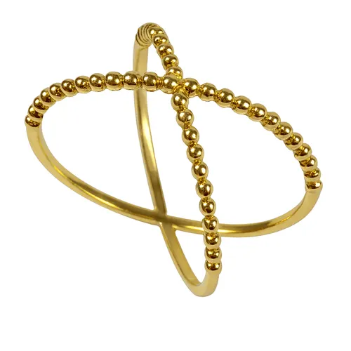 Anel em Ouro 18K com Formato X e Detalhe de Bolinhas