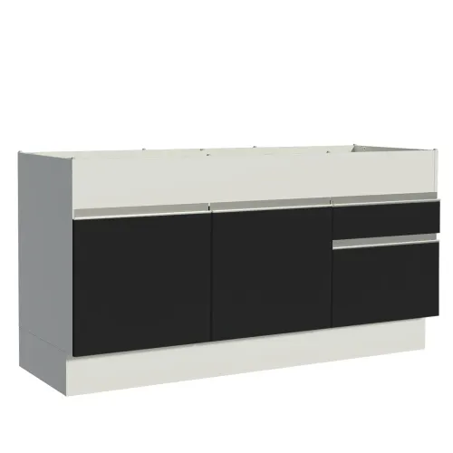 Balcão de Pia Madesa Glamy 150 cm 2 Portas e 2 Gavetas (Sem Tampo e Pia) Branco/Preto