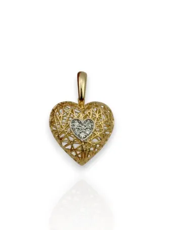 Pingente Coração com Filigrana e Diamante em Ouro 18k