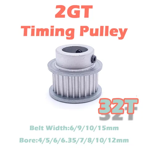 32 dentes 2gt engrenagem síncrona 32t gt2 polia dentada furo 4mm ~ 12mm 32teeh polia largura da correia 6 9 10 15mm peça de impressora 3d de alumínio