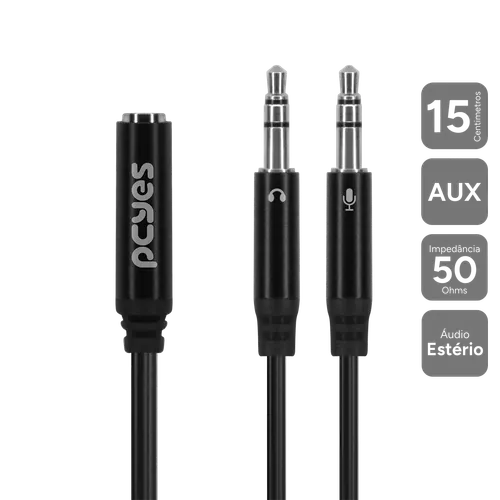 Cabo Adaptador Y P3 Fêmea para P2 Macho PCYES 15cm P3Y-15
