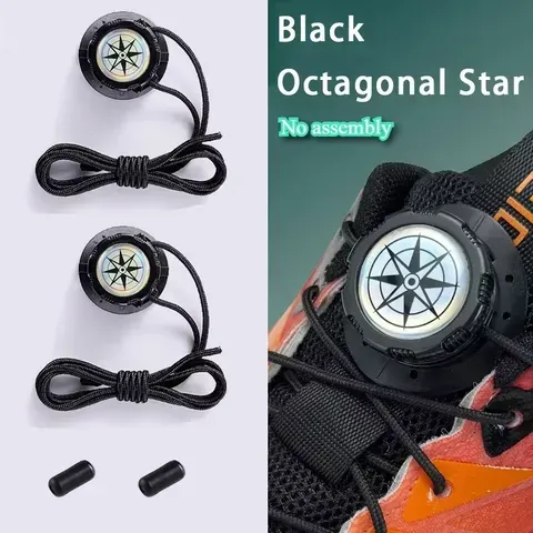 Cadarços com fecho automático e sistema de ajuste rápido, com fivela de metal / Cadarços elásticos que dispensam o uso de mãos e o atar, ideais para ténis / Cadarços fáceis de colocar para calçado desportivo.