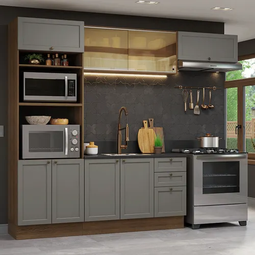 Armário de Cozinha Completa 270 cm Rustic/Cinza Vik Madesa 04