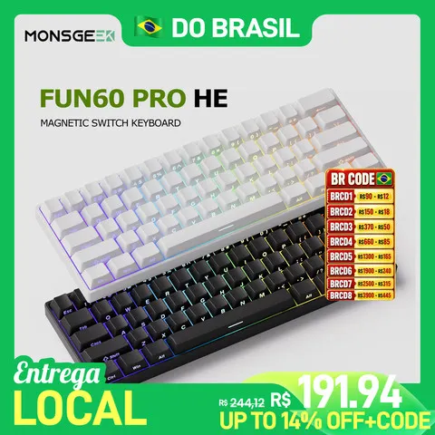 Akko monsGeek fun60 pro he teclado mecânico interruptor magnético 60% teclado para jogos gatilho rápido 0.01mm 8k teclado personalizado com fio