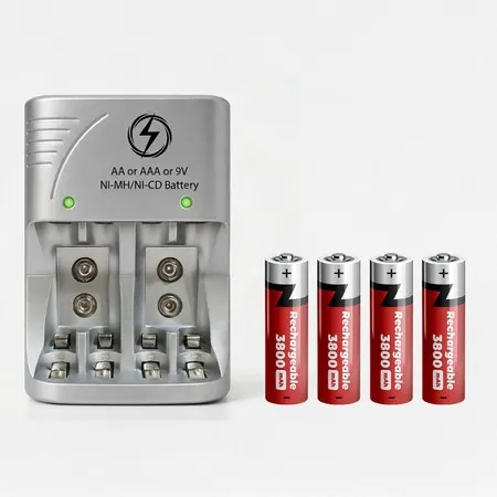 Kit Carregador de Pilhas Recarregáveis para 4 Pilhas AA/AAA Bivolt Universal Recarregável