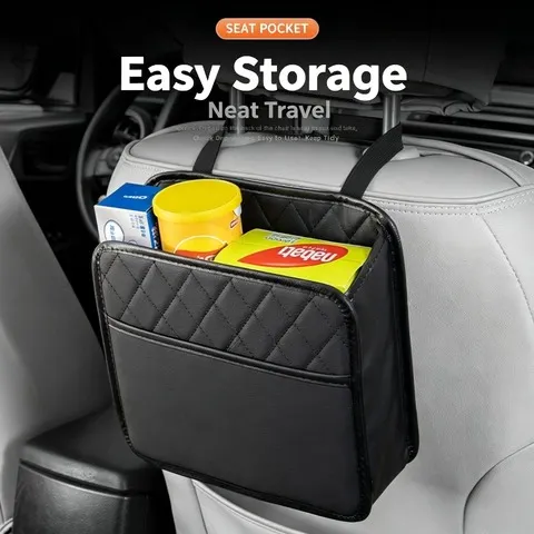 Organizador de Banco de Carro, Bolsa de Armazenamento Dobrável em Couro Elegante, Caixa de Armazenamento Multifuncional, Lixeira, Acessório Interior Durável