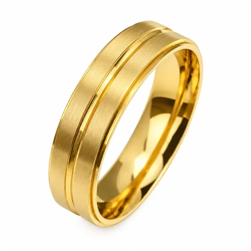 Aliança Louvor 5,7 mm Fosca com Friso em Ouro 18K