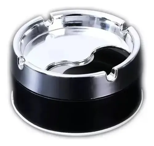 Cinzeiro de Mesa com Tampa Giratória Aço Inox Anticheiro Cor Preto