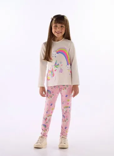 Conjunto menina blusa com estampa e legging cotton Off White